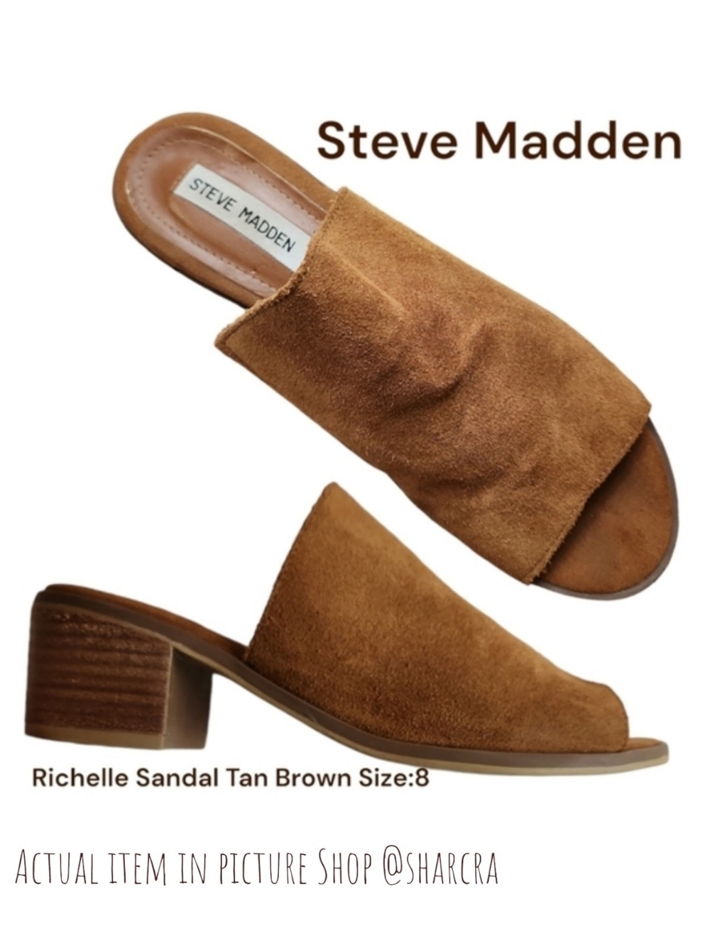 Steve Madden Richelle Women's Tan Suede Open Toe Block Heel Mule Clog Slide 8